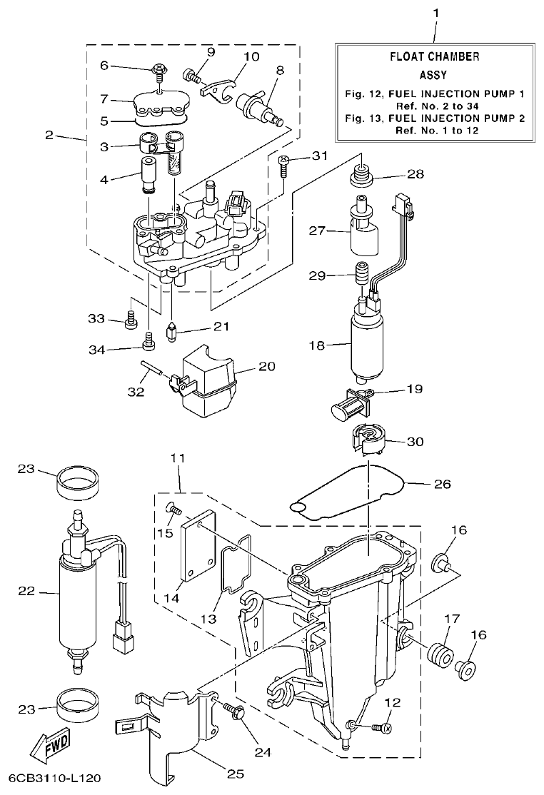 Yamaha F225FET, FL225FET FUEL INJECTION PUMP 1 parts diagram